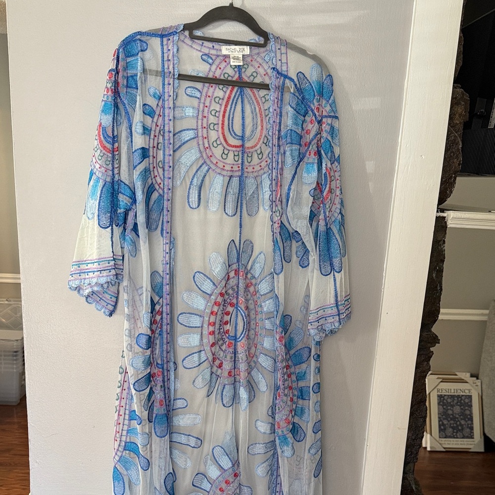 Racheal Zoe Sheer Blue and Pink Long Sleeve Kimono